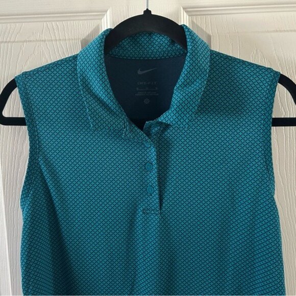 Nike Dri-Fit Golf Tennis Polo Collared Tank Top Teal Geometric Sz Med - Picture 3 of 14